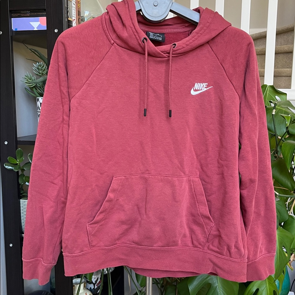 Nike🌿Dusty Dark Pink Hoodie with White Logo
